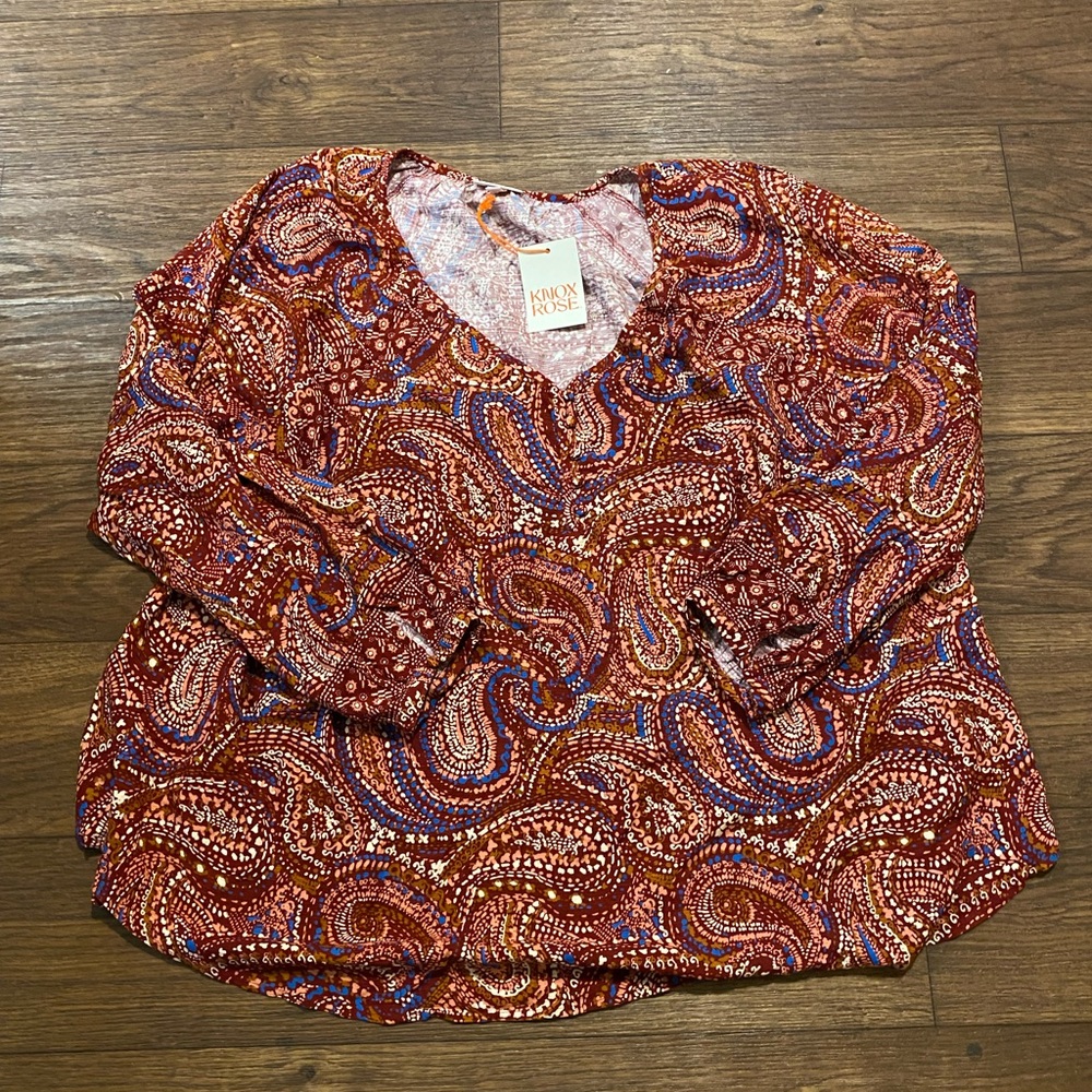 Knox Rose Women's Paisley‎ Top - Red and Blue